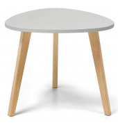 Beistelltisch, 63cm (H), 63x85cm (BxT), dreieckig abgerundet, grau / eiche