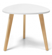 Beistelltisch, 63cm (H), 63x85cm (HxB) (BxT), dreieckig abgerundet, weiß / eiche Beistelltisch, 63cm (H), 63x85cm (HxB) (BxT), dreieckig abgerundet, weiß / eiche