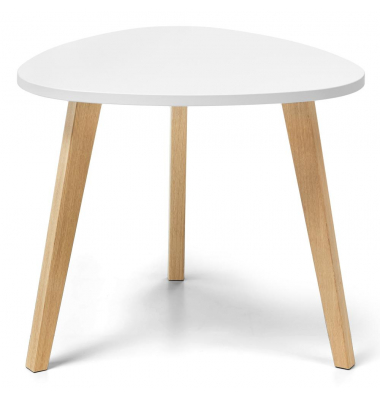Beistelltisch, 63cm (H), 63x85cm (HxB) (BxT), dreieckig abgerundet, weiß / eiche Beistelltisch, 63cm (H), 63x85cm (HxB) (BxT), dreieckig abgerundet, weiß / eiche