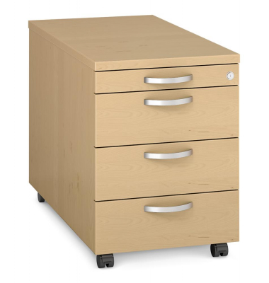 Rollcontainer 290497, buche, 4 Schubladen, Holz, abschlie&szlig;bar