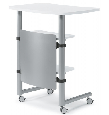 Stehpult, manuell höhenverstellbar 120cm (H), 83x56cm (BxT), rechteckig, weiß / silber Stehpult, manuell höhenverstellbar 120cm (H), 83x56cm (BxT), rechteckig, weiß / silber