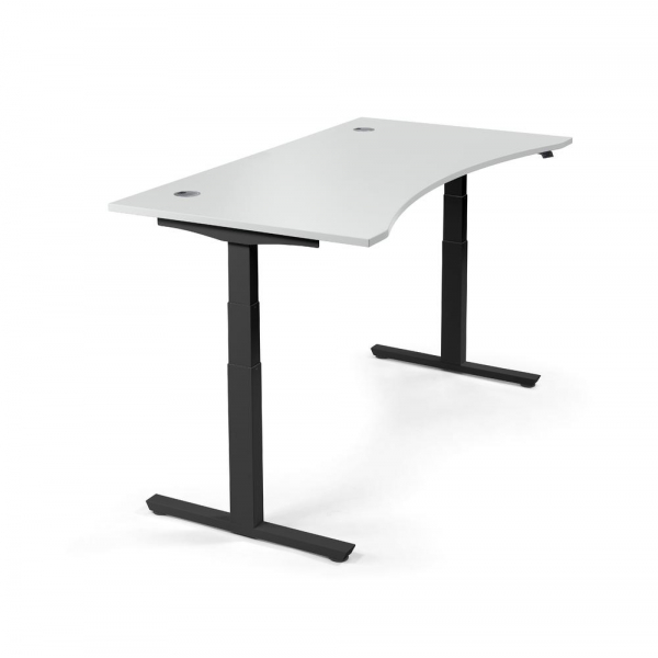 4255704307412 - Sitz-Steh-Schreibtisch 295144 elektrisch höhenverstellbar  1800mmxmm (BxT) Cockpitform lichtgrau   Schwarz RAL 9005 42557043