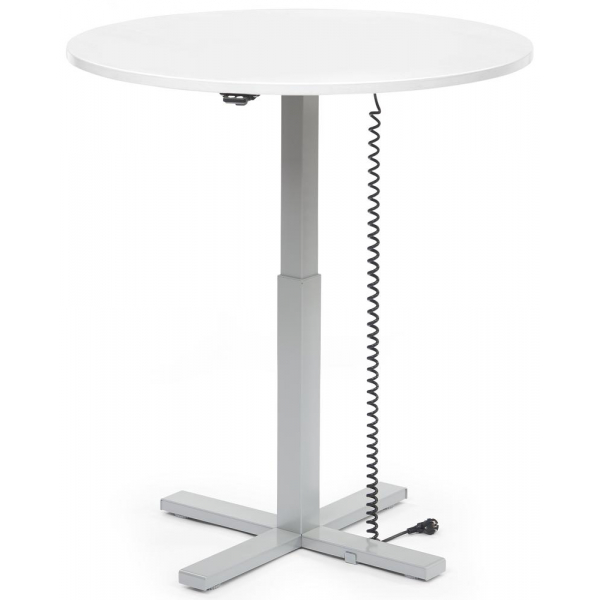 4255704307627 - Sitz-Steh-Schreibtisch MODUL Monosäule 294747 elektrisch höhenverstellbar 65-130cm (H) 100x80cm (BxT) rund weiß   silber 42
