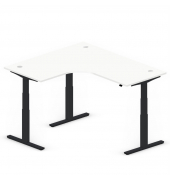 Sitz-Steh-Schreibtisch Jumbo Multi M, elektrisch höhenverstellbar, 65-130cm (H), 180x160cm (BxT), L-Form, weiß / schwarz