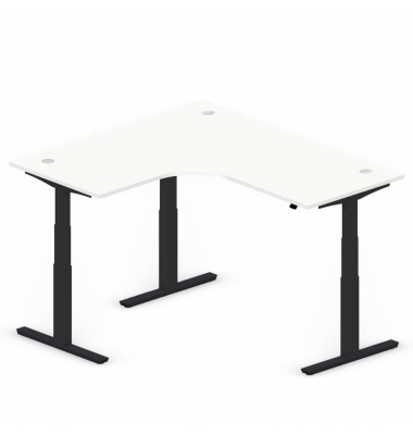 Sitz-Steh-Schreibtisch Jumbo Multi M, elektrisch h&ouml;henverstellbar, 65-130cm (H), 180x160cm (BxT), L-Form, wei&szlig; / schwarz