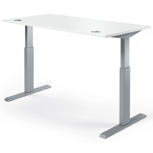 4255704307771 - Sitz-Steh-Schreibtisch 331904 elektrisch höhenverstellbar  2000mmx800mm (BxT) rechteckig weiß   Alusilber RAL 9006 425570430