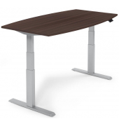 Sitz-Steh-Besprechungstisch 332167, elektrisch höhenverstellbar 64-130cm (H), 200x100cm (BxT), 8 Personen, Tonnenform, nussbaum dunkel / silber