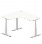 Sitz-Steh-Schreibtisch Jumbo Multi M Pro, elektrisch höhenverstellbar, 65-130cm (H), 180x160cm (BxT), L-Form, weiß / silber