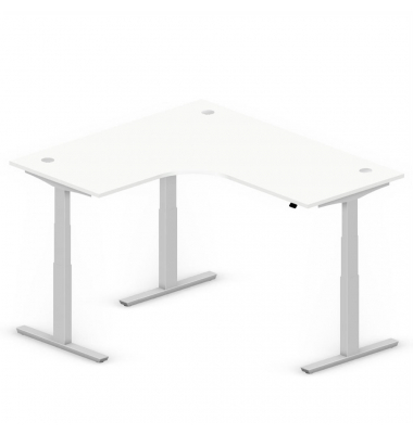 Sitz-Steh-Schreibtisch Jumbo Multi M, elektrisch h&ouml;henverstellbar, 65-130cm (H), 180x160cm (BxT), L-Form, wei&szlig; / silber