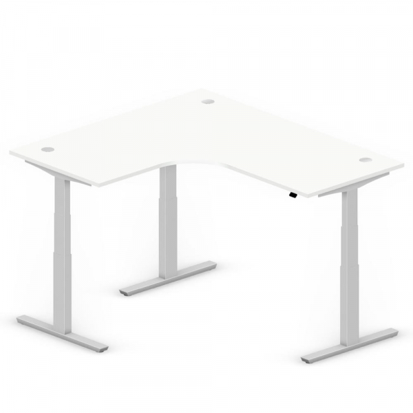 4255704307849 - Sitz-Steh-Schreibtisch Jumbo Multi M Pro 295099 elektrisch höhenverstellbar  1800mmxmm (BxT) L-Form weiß   Alusilber RAL 900