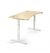 Sitz-Steh-Schreibtisch Cockpit MULTI M, elektrisch höhenverstellbar, 65-130cm (H), 200x90cm (BxT), Cockpitform, ahorn / weiß