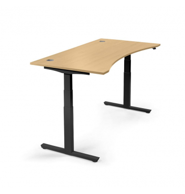 Sitz-Steh-Schreibtisch Cockpit MULTI M pro, elektrisch h&ouml;henverstellbar, 65-130cm (H), 180x90cm (BxT), Cockpitform, buche / schw