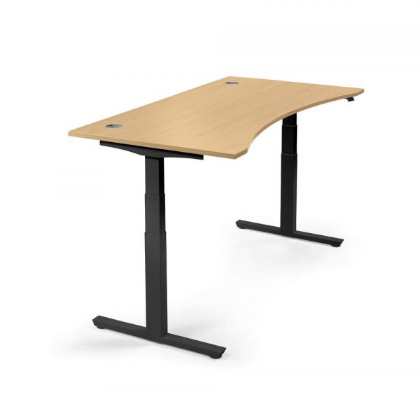 4255704308143 - Sitz-Steh-Schreibtisch 295145 elektrisch höhenverstellbar  1800mmxmm (BxT) Cockpitform buche   Schwarz RAL 9005 425570430814