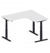 Sitz-Steh-Schreibtisch Jumbo Multi M, elektrisch höhenverstellbar, 65-130cm (H), 180x160cm (BxT), L-Form, lichtgrau / schwarz