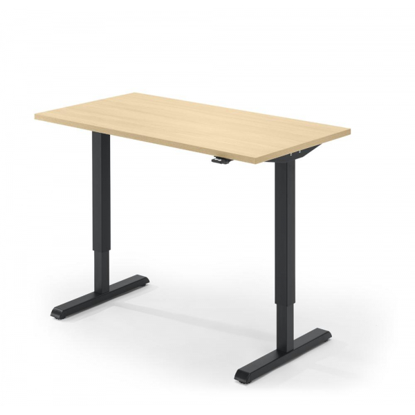 4255704308501 - Sitz-Steh-Schreibtisch 330488 elektrisch höhenverstellbar 65-130cm (H) 160x65cm (BxT) rechteckig ahorn   schwarz 4255704308