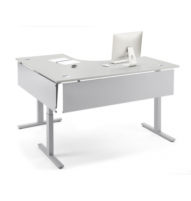 Sitz-Steh-Schreibtisch Jumbo Multi M, elektrisch h&ouml;henverstellbar, 65-130cm (H), 180x160cm (BxT), L-Form, lichtgrau / silber