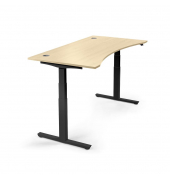 Sitz-Steh-Schreibtisch Cockpit MULTI M, elektrisch höhenverstellbar, 65-130cm (H), 180x90cm (BxT), Cockpitform, ahorn / schwarz