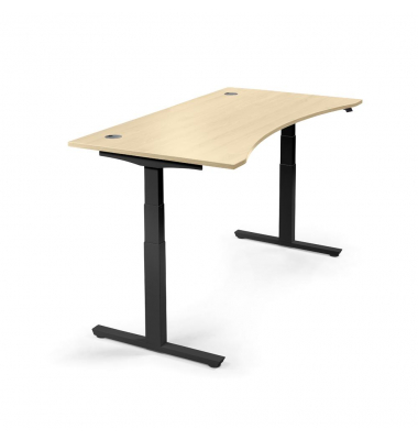 Sitz-Steh-Schreibtisch Cockpit MULTI M pro, elektrisch h&ouml;henverstellbar, 65-130cm (H), 180x90cm (BxT), Cockpitform, ahorn / schw