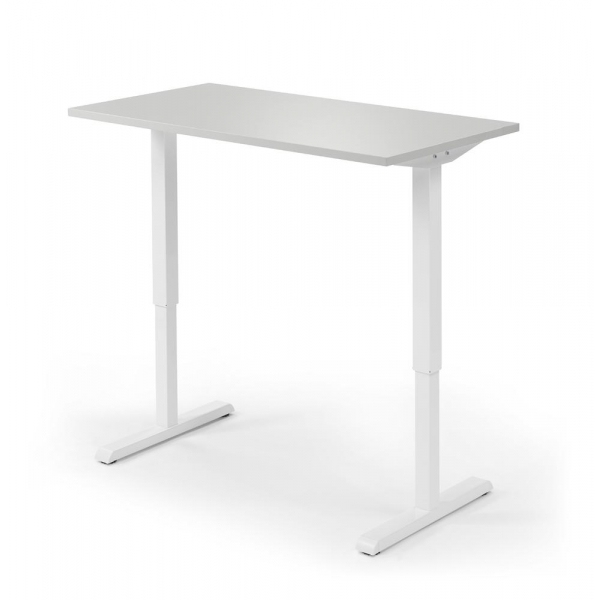 4255704308938 - Sitz-Steh-Schreibtisch 330470 elektrisch höhenverstellbar 65-130cm (H) 160x65cm (BxT) rechteckig lichtgrau   weiß 425570430