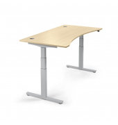 Sitz-Steh-Schreibtisch Cockpit MULTI M, elektrisch höhenverstellbar, 65-130cm (H), 180x90cm (BxT), Cockpitform, ahorn / silber