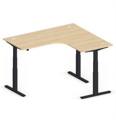 Sitz-Steh-Schreibtisch Jumbo Multi M, elektrisch h&ouml;henverstellbar, 65-130cm (H), 180x160cm (BxT), L-Form, buche / schwarz