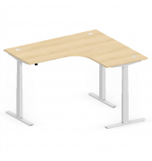 Sitz-Steh-Schreibtisch Jumbo Multi M, elektrisch h&ouml;henverstellbar, 65-130cm (H), 180x160cm (BxT), L-Form, buche / silber