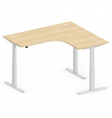 Sitz-Steh-Schreibtisch Jumbo Multi M, elektrisch h&ouml;henverstellbar, 65-130cm (H), 180x160cm (BxT), L-Form, buche / silber