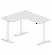 Sitz-Steh-Schreibtisch Jumbo Multi M, elektrisch höhenverstellbar, 65-130cm (H), 180x160cm (BxT), L-Form, lichtgrau / weiß