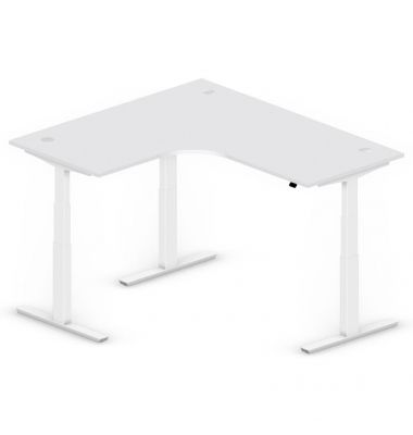 Sitz-Steh-Schreibtisch Jumbo Multi M, elektrisch h&ouml;henverstellbar, 65-130cm (H), 180x160cm (BxT), L-Form, lichtgrau / wei&szlig;