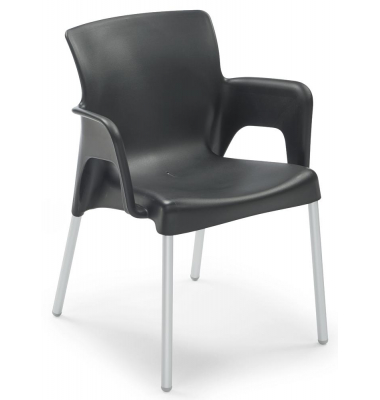 Schalenstuhl IBIZA, schwarz / silber, mit Armlehnen, 4-Fuß-Gestell