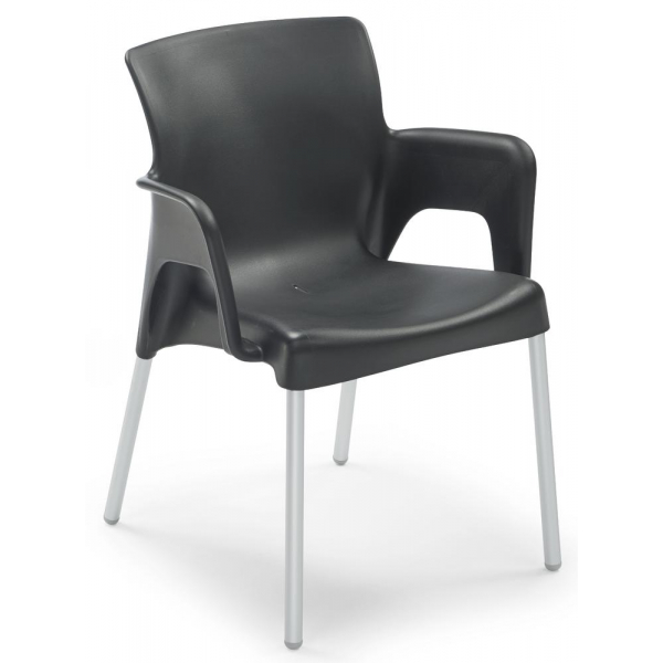 2 Stück Deskin Schalenstuhl IBIZA, schwarz / silber, mit Armlehnen, 4-Fuß-Gestell 4255704309447 Deskin