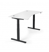 Sitz-Steh-Schreibtisch Cockpit MULTI M, elektrisch höhenverstellbar, 65-130cm (H), 180x90cm (BxT), Cockpitform, weiß / schwarz