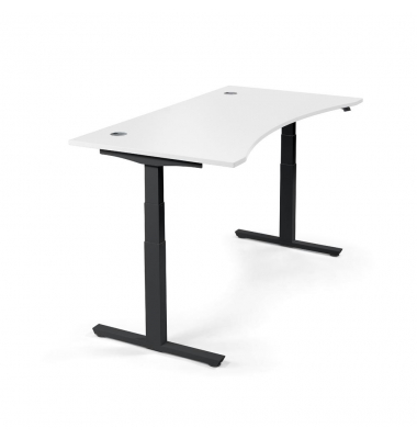 Sitz-Steh-Schreibtisch Cockpit MULTI M, elektrisch höhenverstellbar, 65-130cm (H), 180x90cm (BxT), Cockpitform, weiß / schwarz Sitz-Steh-Schreibtisch Cockpit MULTI M, elektrisch höhenverstellbar, 65-130cm (H), 180x90cm (BxT), Cockpitform, weiß / schwarz