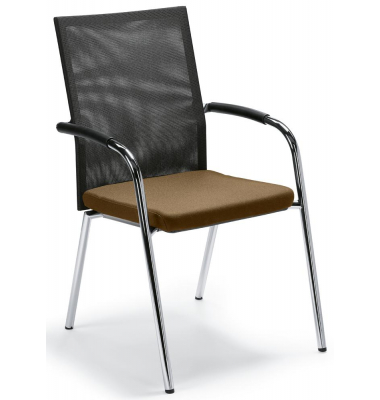 Besucher- und Konferenzstuhl RIVA 4, schwarz/braun / chrom, mit Armlehnen, 4-Fuß-Gestell