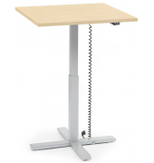 Sitz-Steh-Schreibtisch MODUL Monosäule, elektrisch höhenverstellbar, 71,5-120,5cm (H), 80x80cm (BxT), quadratisch, ahorn / silber