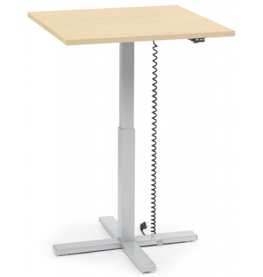 Sitz-Steh-Schreibtisch MODUL Monosäule, elektrisch höhenverstellbar, 71,5-120,5cm (H), 80x80cm (BxT), quadratisch, ahorn / silbe