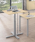 Sitz-Steh-Schreibtisch MODUL Monosäule, elektrisch höhenverstellbar, 71,5-120,5cm (H), 80x80cm (BxT), quadratisch, ahorn / silbe