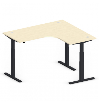 Sitz-Steh-Schreibtisch Jumbo Multi M, elektrisch h&ouml;henverstellbar, 65-130cm (H), 180x160cm (BxT), L-Form, ahorn / schwarz