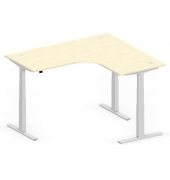 Sitz-Steh-Schreibtisch Jumbo Multi M Pro, elektrisch höhenverstellbar, 65-130cm (H), 180x160cm (BxT), L-Form, ahorn / silber