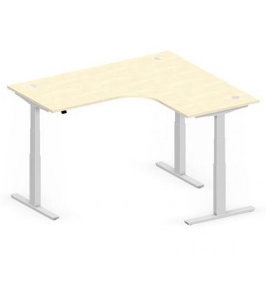 Sitz-Steh-Schreibtisch Jumbo Multi M, elektrisch h&ouml;henverstellbar, 65-130cm (H), 180x160cm (BxT), L-Form, ahorn / silber