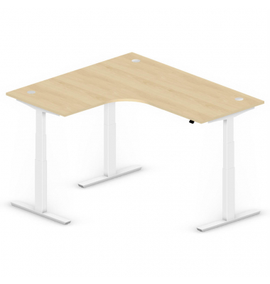Sitz-Steh-Schreibtisch Jumbo Multi M, elektrisch h&ouml;henverstellbar, 65-130cm (H), 180x160cm (BxT), L-Form, buche / wei&szlig;