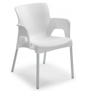 Schalenstuhl IBIZA, weiß / silber, mit Armlehnen, 4-Fuß-Gestell