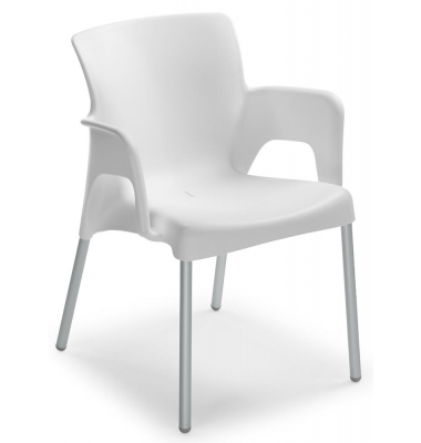 Schalenstuhl IBIZA, weiß / silber, mit Armlehnen, 4-Fuß-Gestell