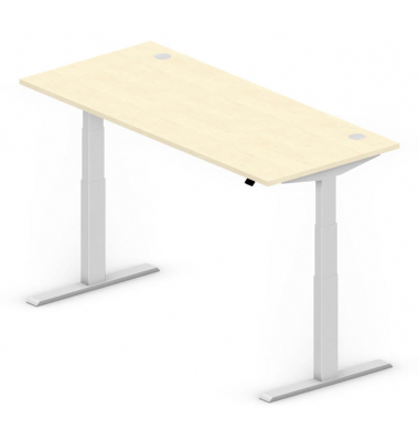 Sitz-Steh-Schreibtisch Comfort MULTI M pro, elektrisch h&ouml;henverstellbar, 64-130cm (H), 200x80cm (BxT), rechteckig, ahorn / silbe