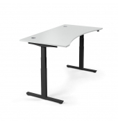 Sitz-Steh-Schreibtisch Cockpit MULTI M pro, elektrisch h&ouml;henverstellbar, 65-130cm (H), 200x90cm (BxT), Cockpitform, lichtgrau / 