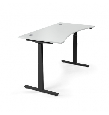 Sitz-Steh-Schreibtisch Cockpit MULTI M pro, elektrisch h&ouml;henverstellbar, 65-130cm (H), 200x90cm (BxT), Cockpitform, lichtgrau / 