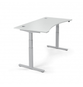Sitz-Steh-Schreibtisch Cockpit MULTI M, elektrisch höhenverstellbar, 65-130cm (H), 200x90cm (BxT), Cockpitform, lichtgrau / silb