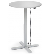 Sitz-Steh-Schreibtisch MODUL Monos&auml;ule, elektrisch h&ouml;henverstellbar, 71,5-120,5cm (H), 80x80cm (BxT), rund, lichtgrau / silber