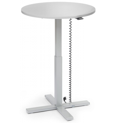 Sitz-Steh-Schreibtisch MODUL Monos&auml;ule, elektrisch h&ouml;henverstellbar, 71,5-120,5cm (H), 80x80cm (BxT), rund, lichtgrau / silber