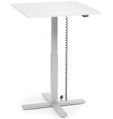 Sitz-Steh-Schreibtisch MODUL Monos&auml;ule, elektrisch h&ouml;henverstellbar, 71,5-120,5cm (H), 80x80cm (BxT), quadratisch, wei&szlig; / silber